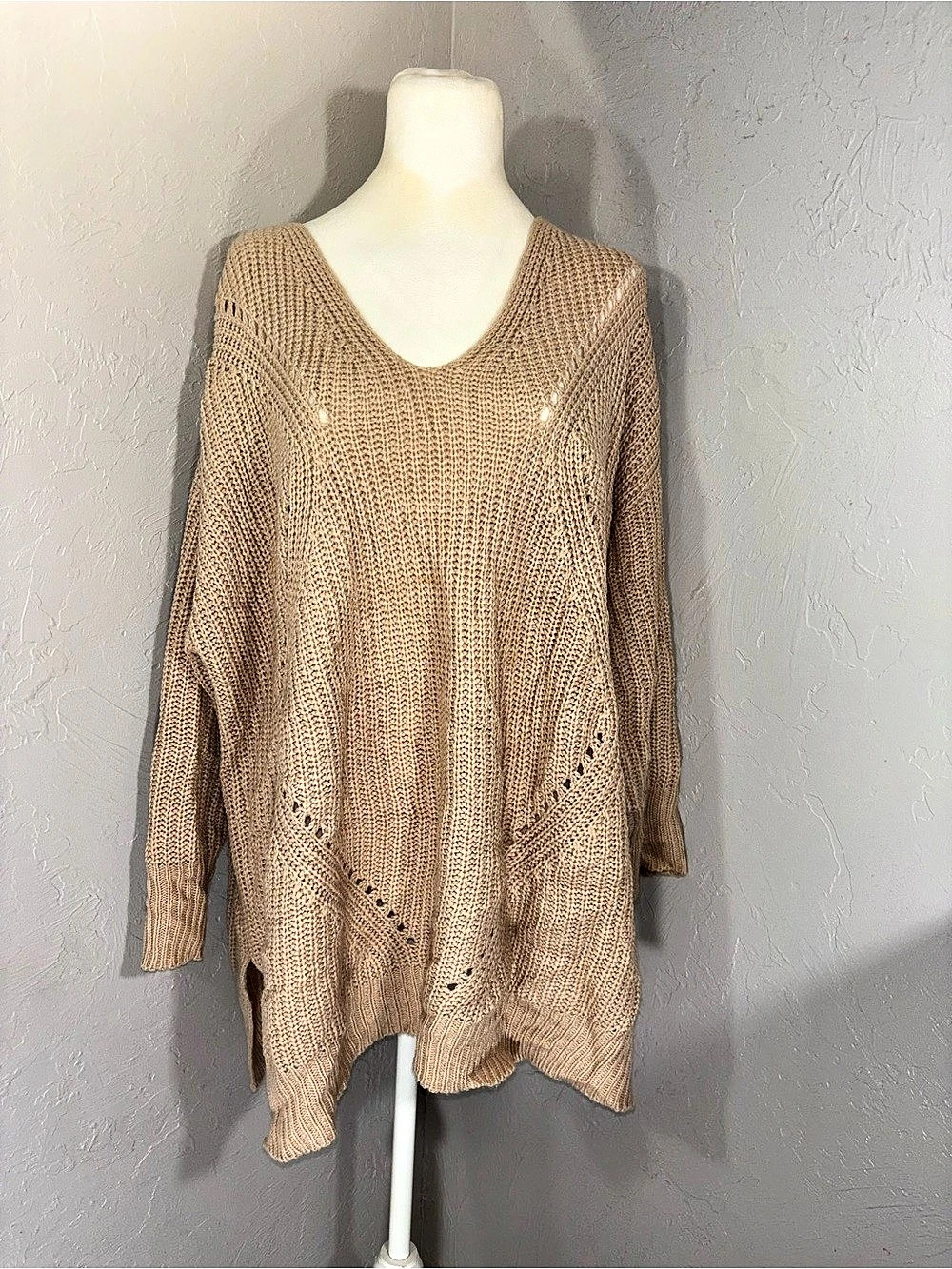 No Comment Knit V-Neck Sweater Brown M/L